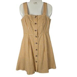 Urban Revivo Gingham Dress S Yellow White Plaid Cut Out Button Front Cottagecore